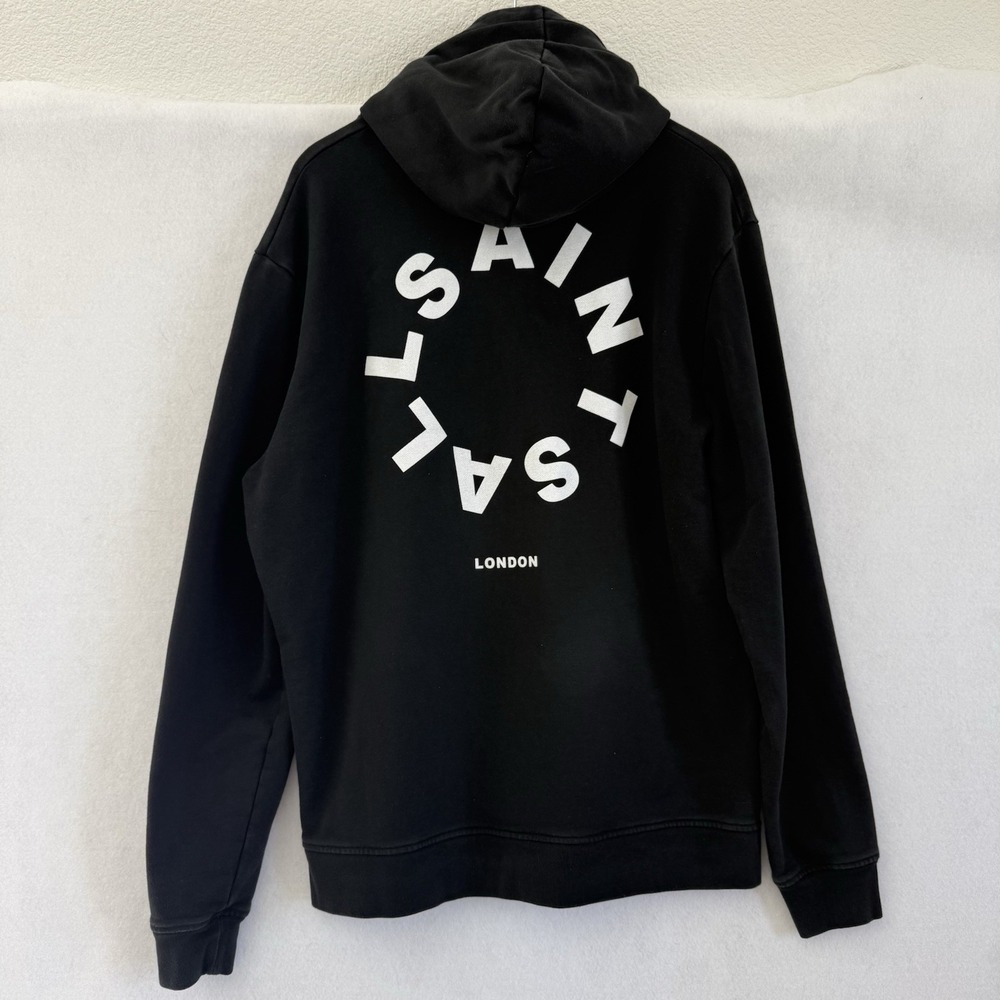 AllSaints London Tierra Oth Hoody Sweatshirt Small Black Spellout Double Sided